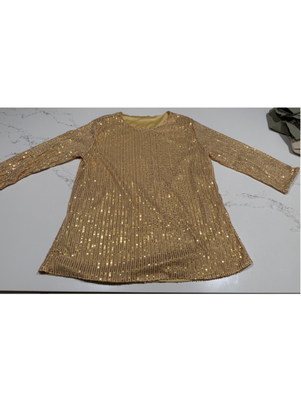 NEW Gold Sequins 3/4 Sleeve Vneck Lined Blouse Top L